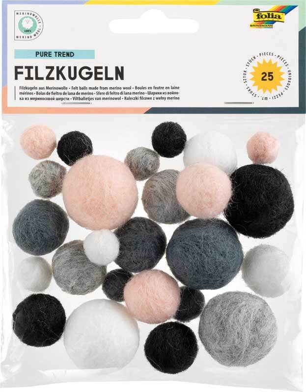 Viltballen - pure trend, 25 stuks, Ø 1/2/3 cm